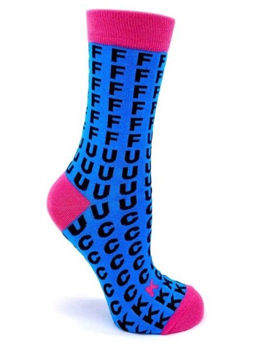 •FFFFFUUUCCCCCKK• Pink & Blue Funny Colorful Sarcastic Unisex Novelty Crew Socks - Picture 2 of 3